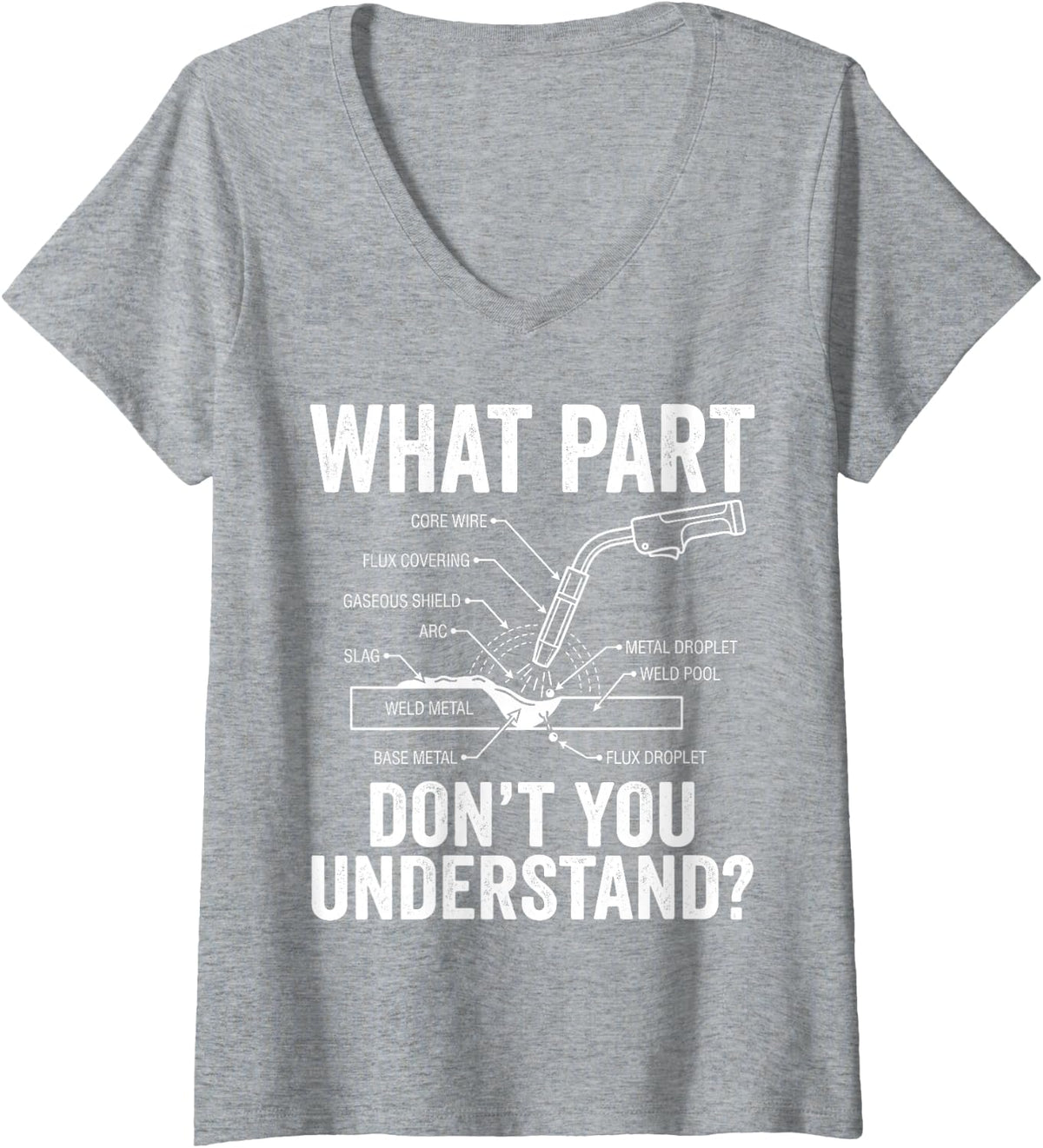 Women's What Part Don’t You Understand Funny Welder Welding Tee V-Neck T-Shirt - Heather Grey