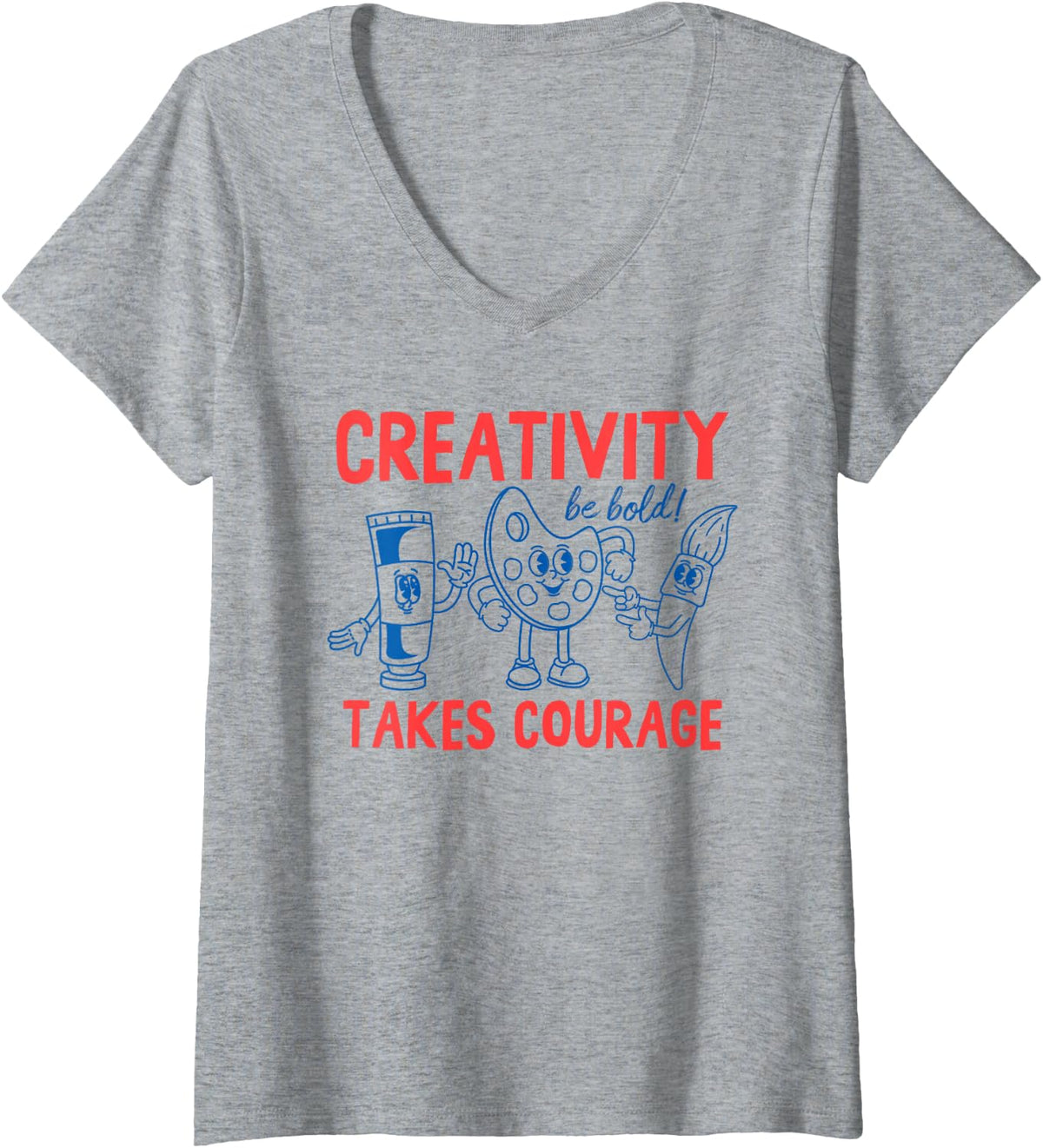 Women's Creativity Takes Courage Cute Doodles Art Teacher Artist V-Neck T-Shirt - Heather Grey