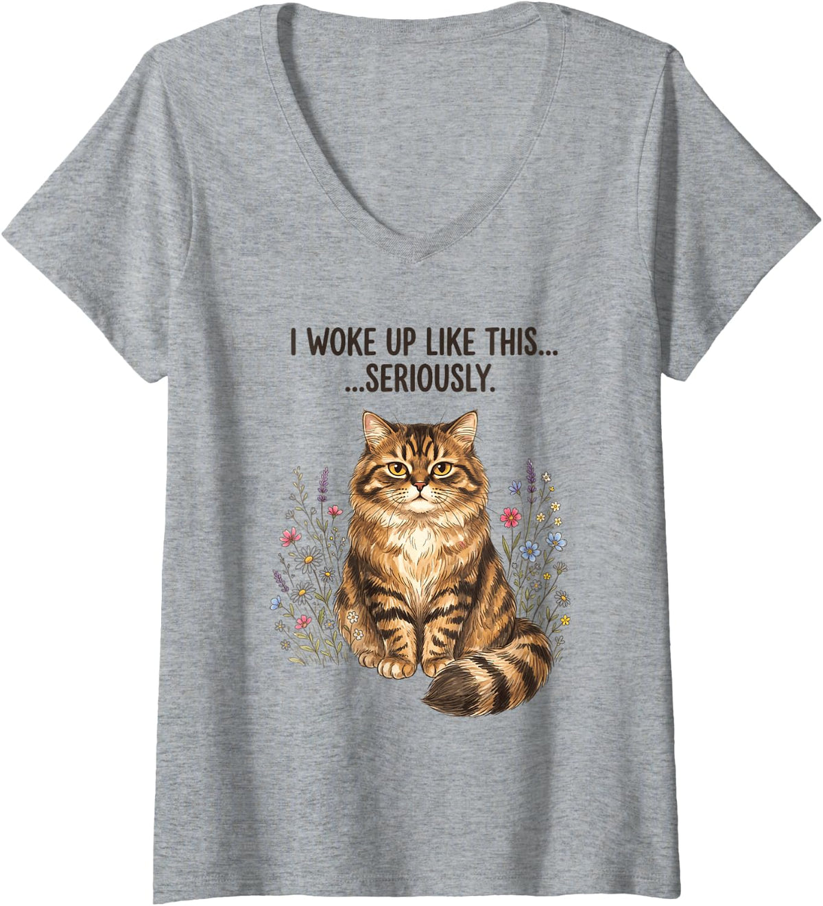 Women's I Woke Up Like This Seriously Fluffy Cat Owner V-Neck T-Shirt - Heather Grey