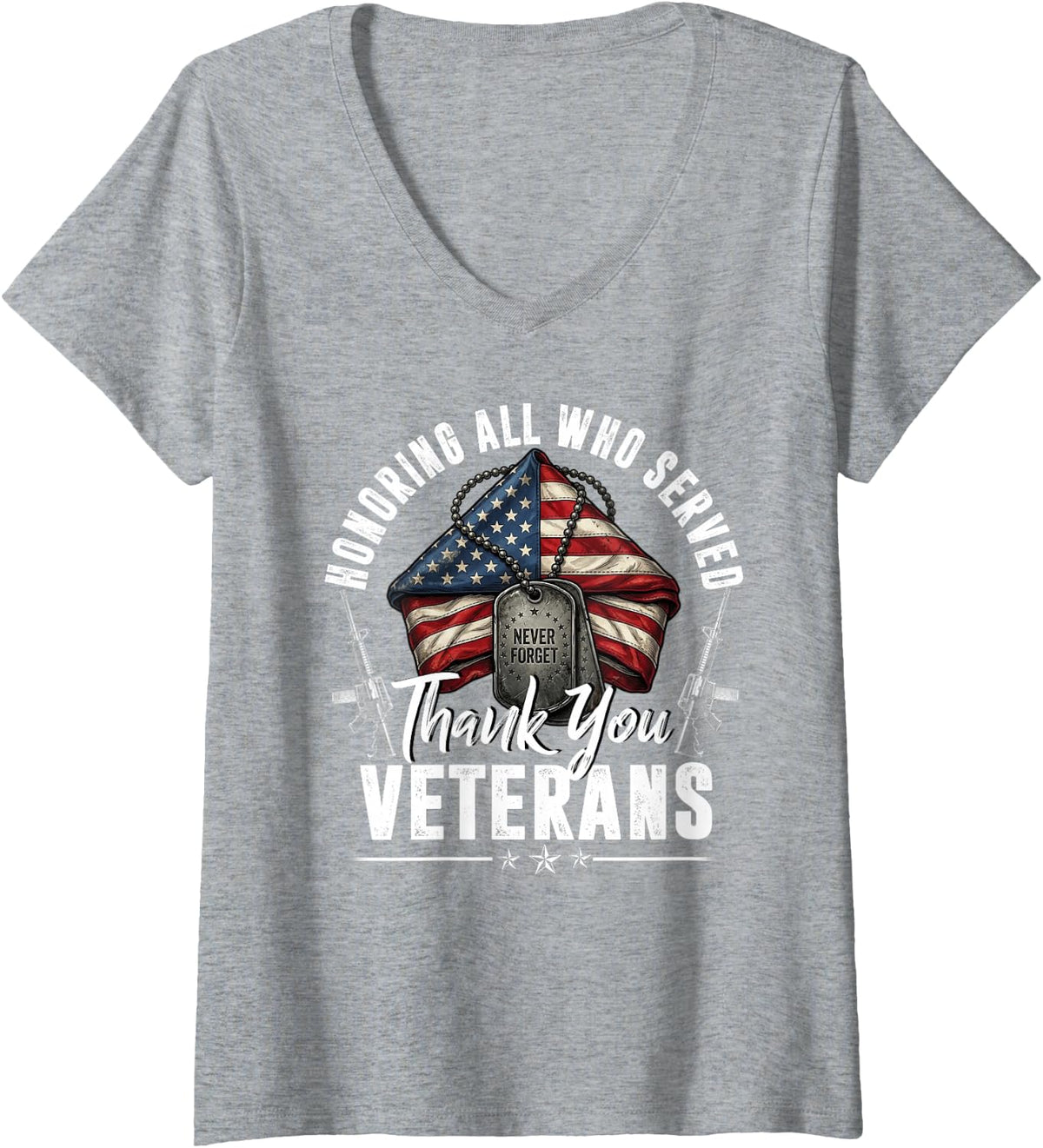 Women's Honoring All Who Served Thank You Veterans Day Memorial Day V-Neck T-Shirt - Heather Grey