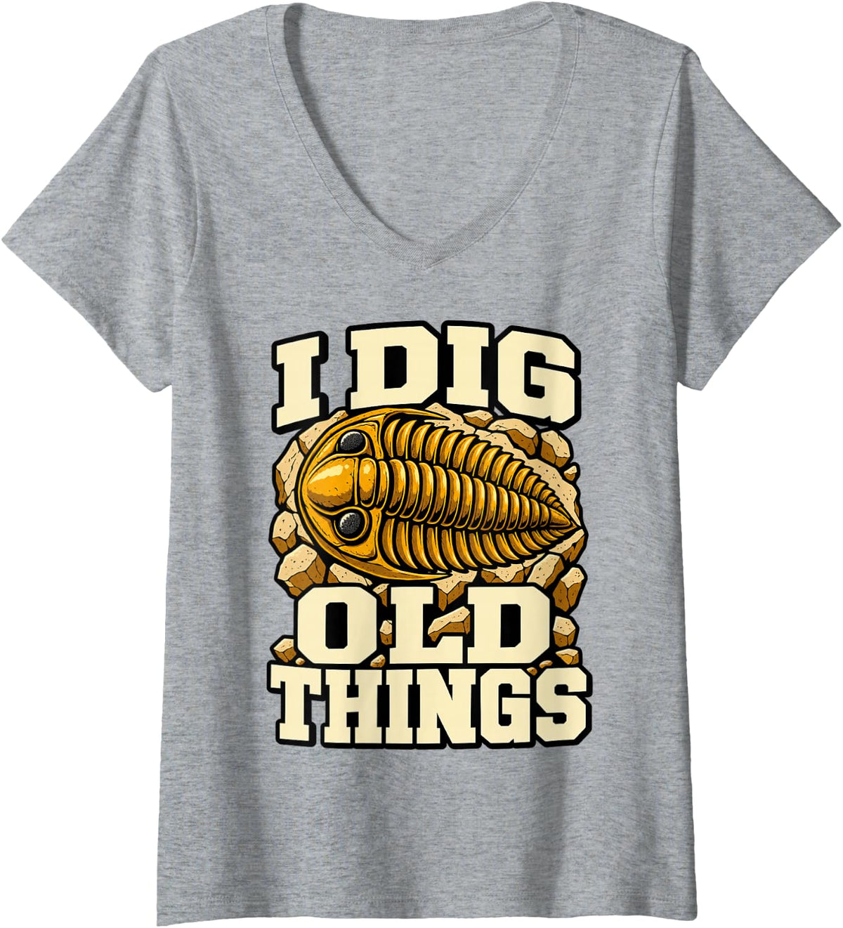 Women's Paleontology I Dig Old Things Paleontologist Trilobite V-Neck T-Shirt - Heather Grey