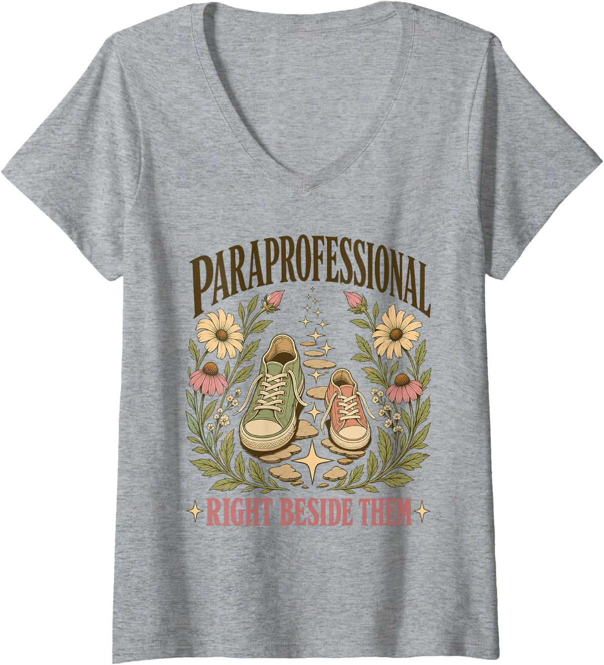 Women's Paraprofessional Right Beside Them Sped Teacher V-Neck T-Shirt - Heather Grey