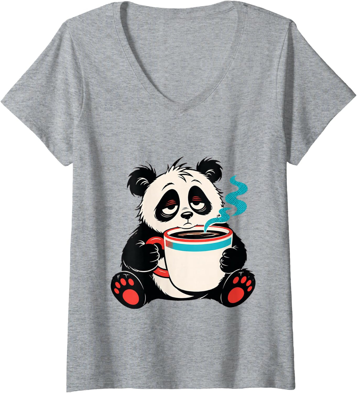 Women's Panda Graphic Cute Animal Bear Lovers V-Neck T-Shirt - Heather Grey