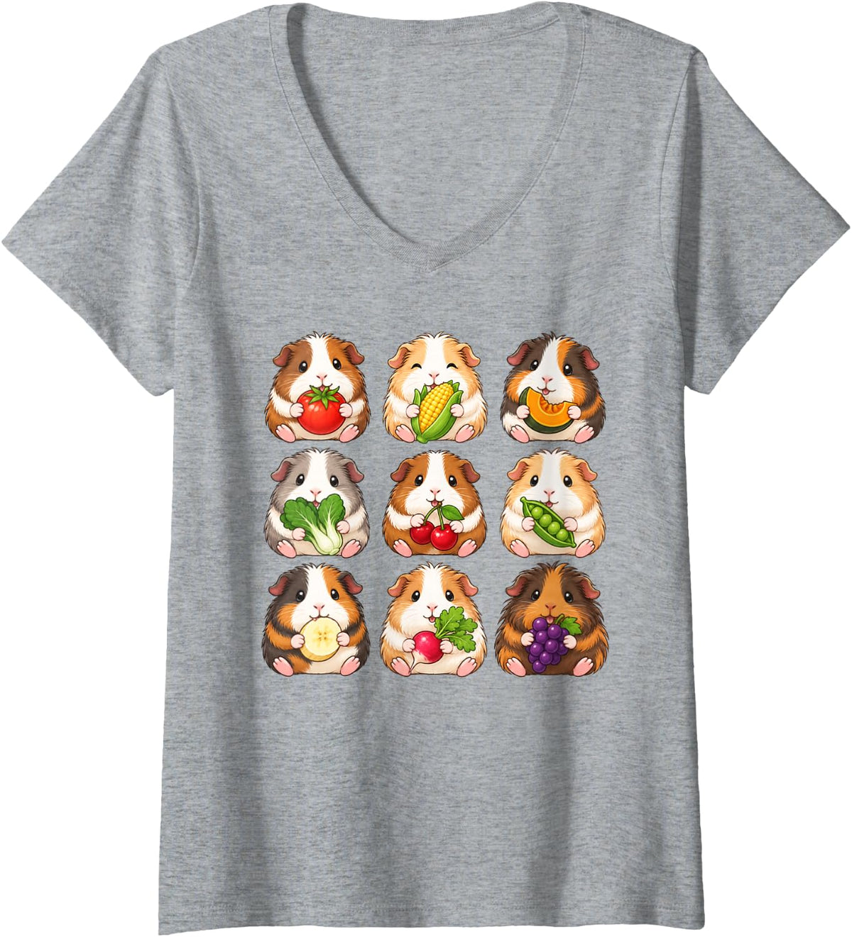 Women's Guinea Pig Kawaii Snack Grid Rodent Pet Animal Lover V-Neck T-Shirt - Heather Grey