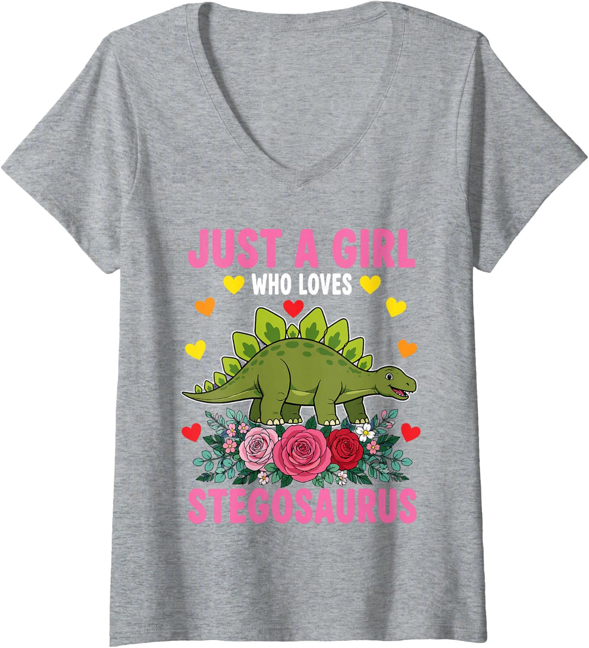 Women's Stegosaurus Art for Girls Kids Women Paleontologist Dinosaur V-Neck T-Shirt - Heather Grey