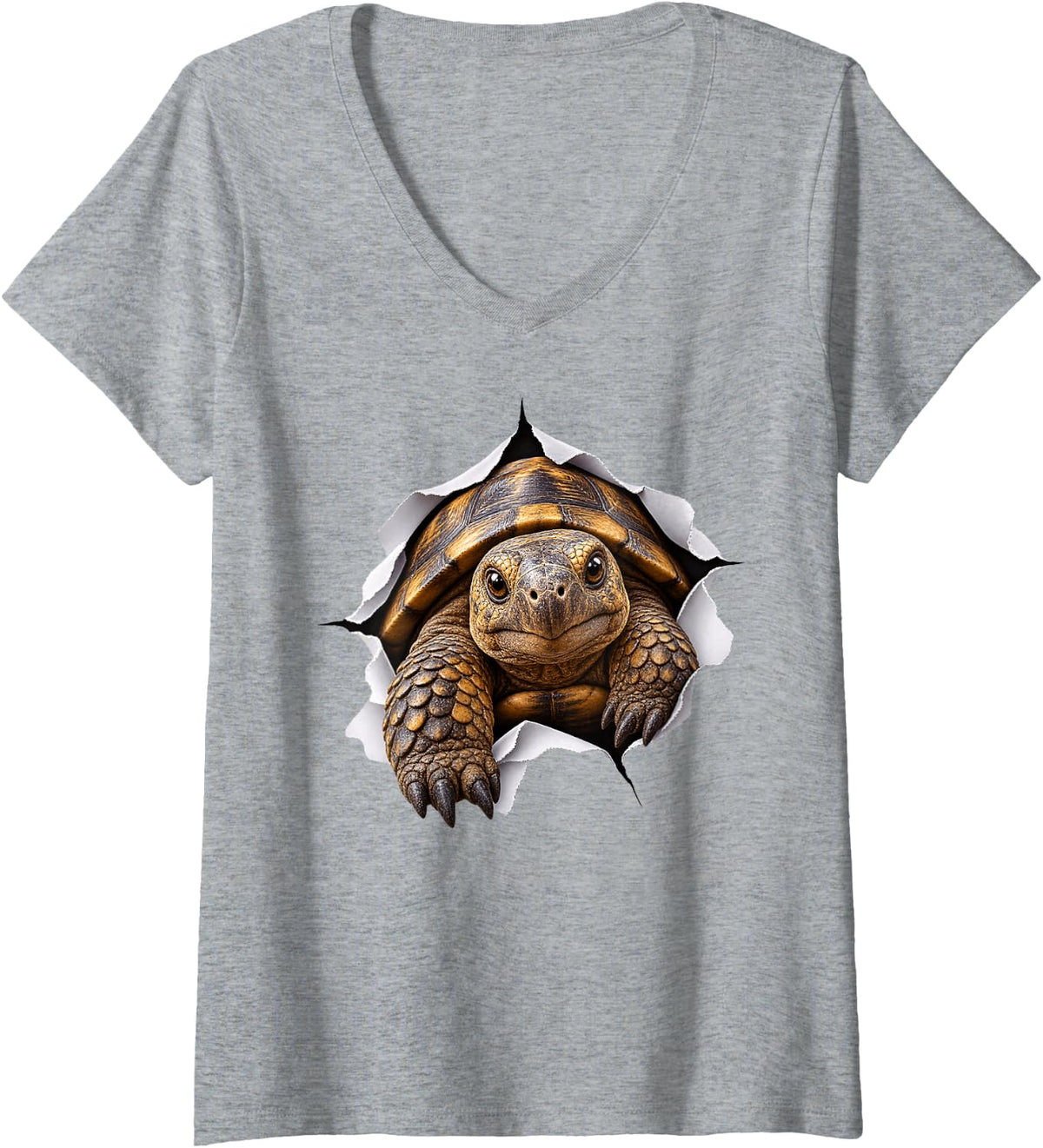 Women's Funny Tortoise Peeking Cute Zoo Animal Lover V-Neck T-Shirt - Heather Grey