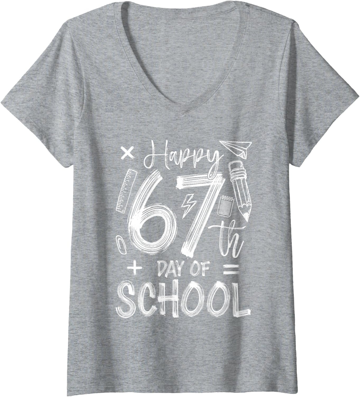 Women's Happy 67th Day of School Funny 67 Days Smarter Teacher Kids V-Neck T-Shirt - Heather Grey