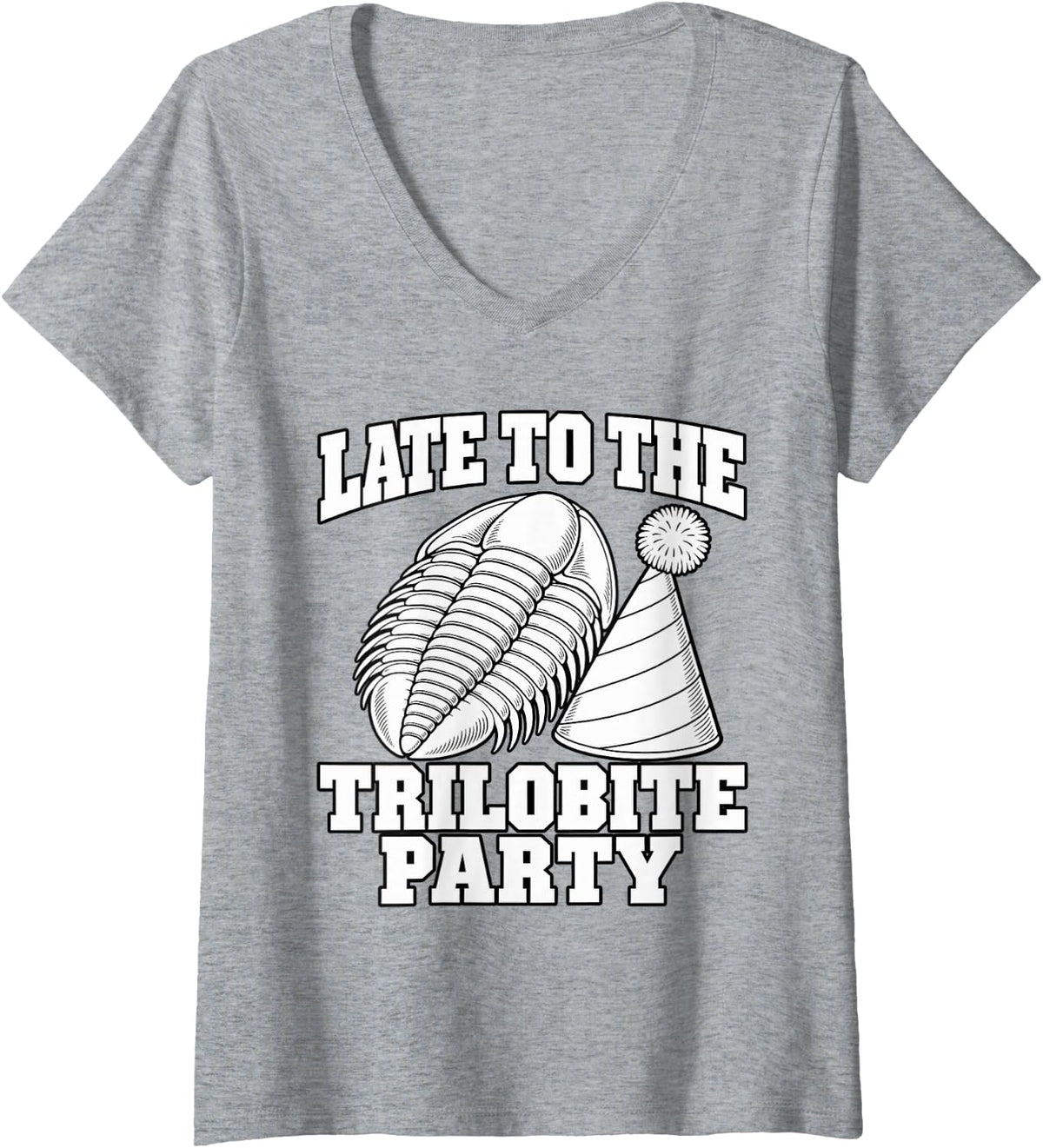 Women's Paleontology Late to The Trilobite Party Fans Funny V-Neck T-Shirt - Heather Grey