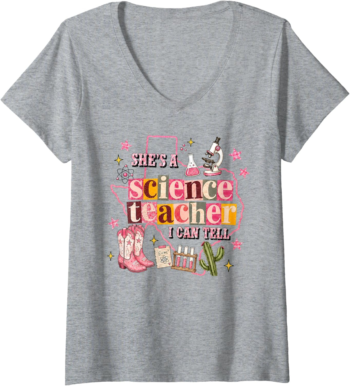 Women's She’s A Science Teacher I Can Tell Western Cowgirl Scientist V-Neck T-Shirt - Heather Grey