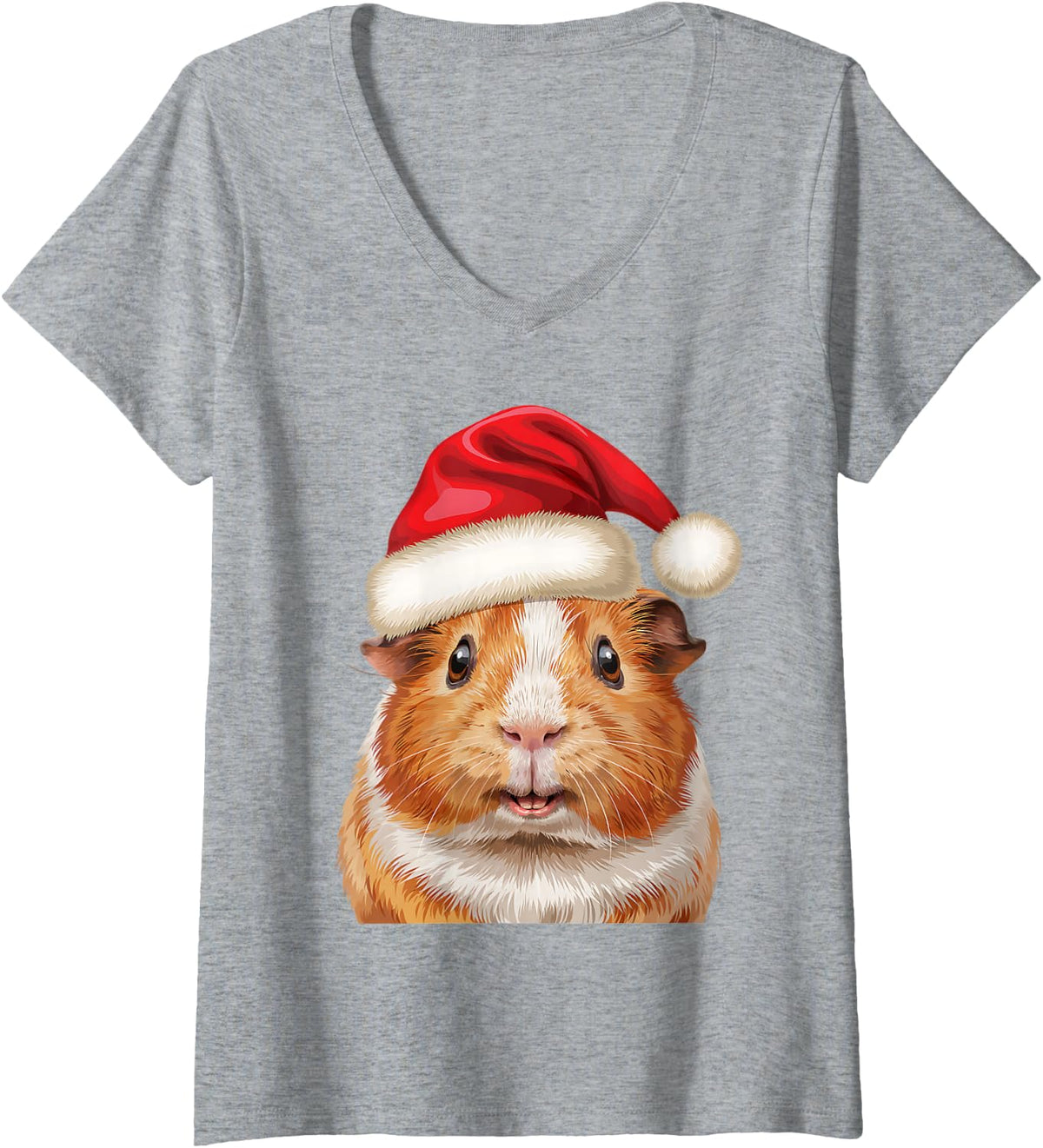 Women's Guinea Pig Santa Hat Christmas Animal Lover Men Women Kid V-Neck T-Shirt - Heather Grey