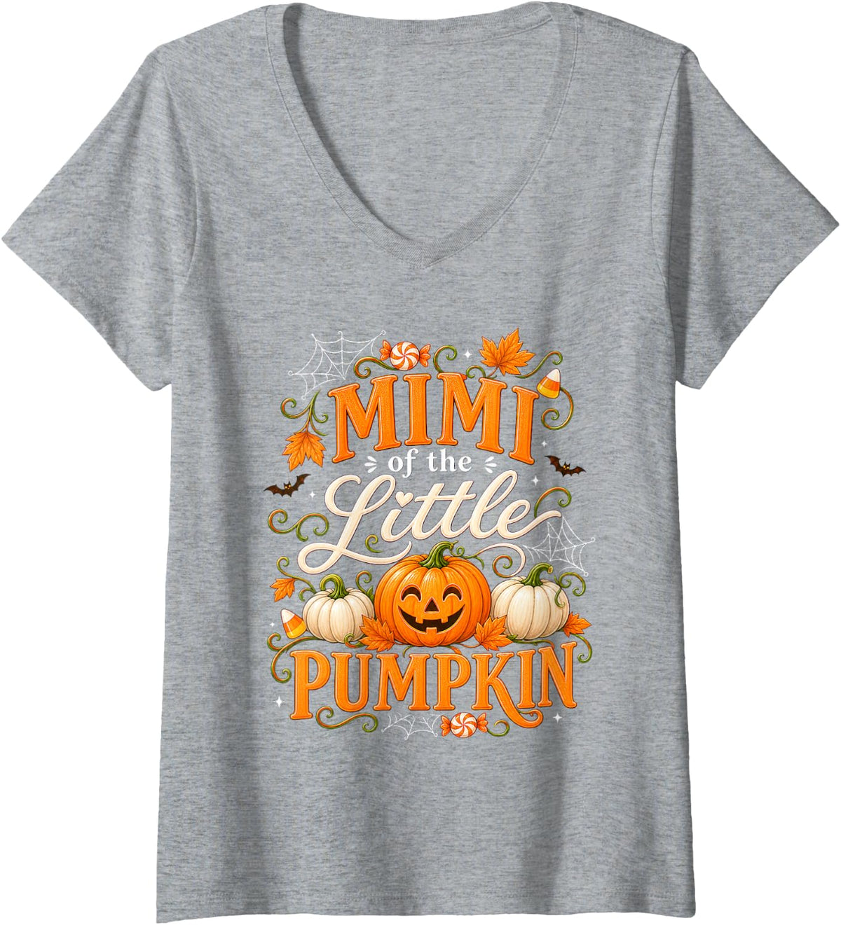 Women's Mimi of the Little Pumpkin Halloween Autumn Family Moments V-Neck T-Shirt - Heather Grey