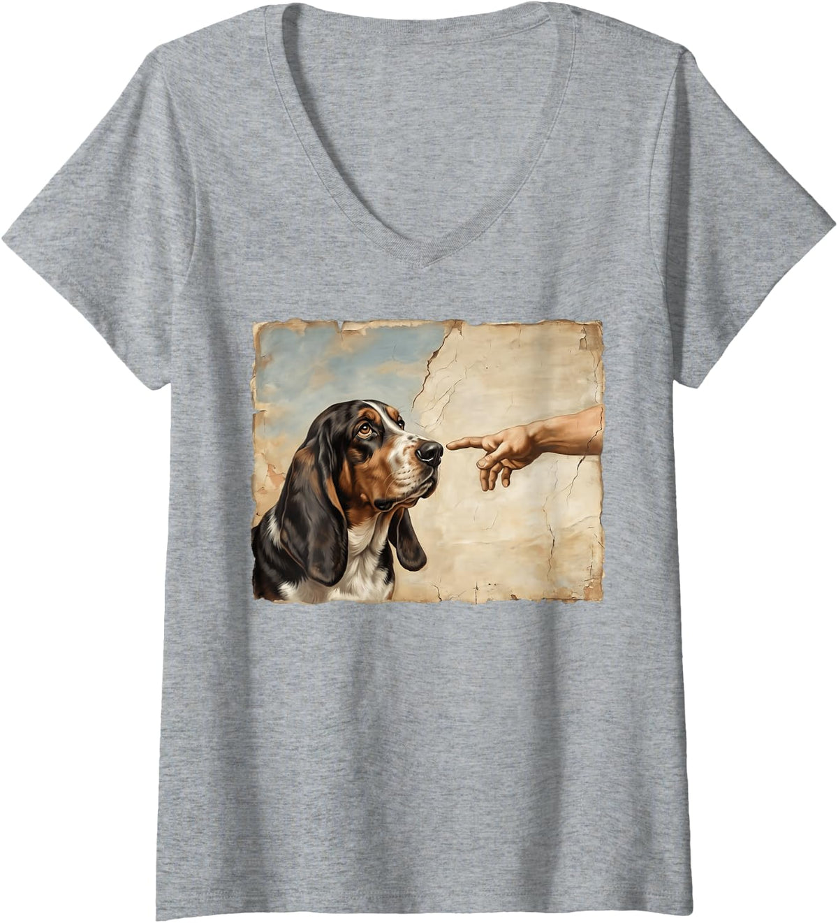 Women's Basset Hound The Creation V-Neck T-Shirt - Heather Grey
