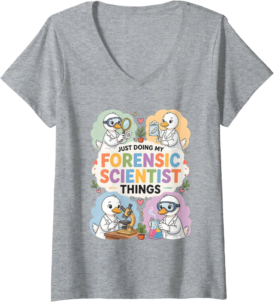 Women's Forensic Scientist Science Crime Scene Investigator Analyst V-Neck T-Shirt - Heather Grey