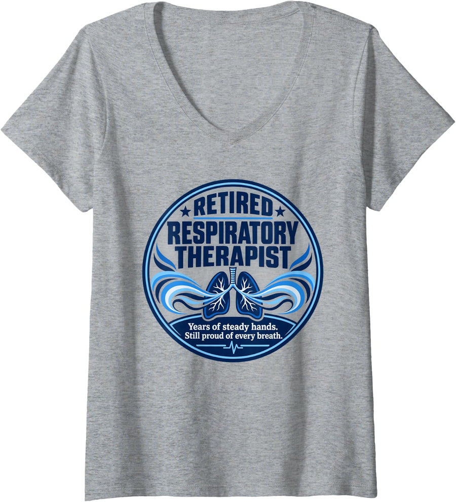 Women's Retired Respiratory Therapist Medical Professional RT V-Neck T-Shirt - Heather Grey