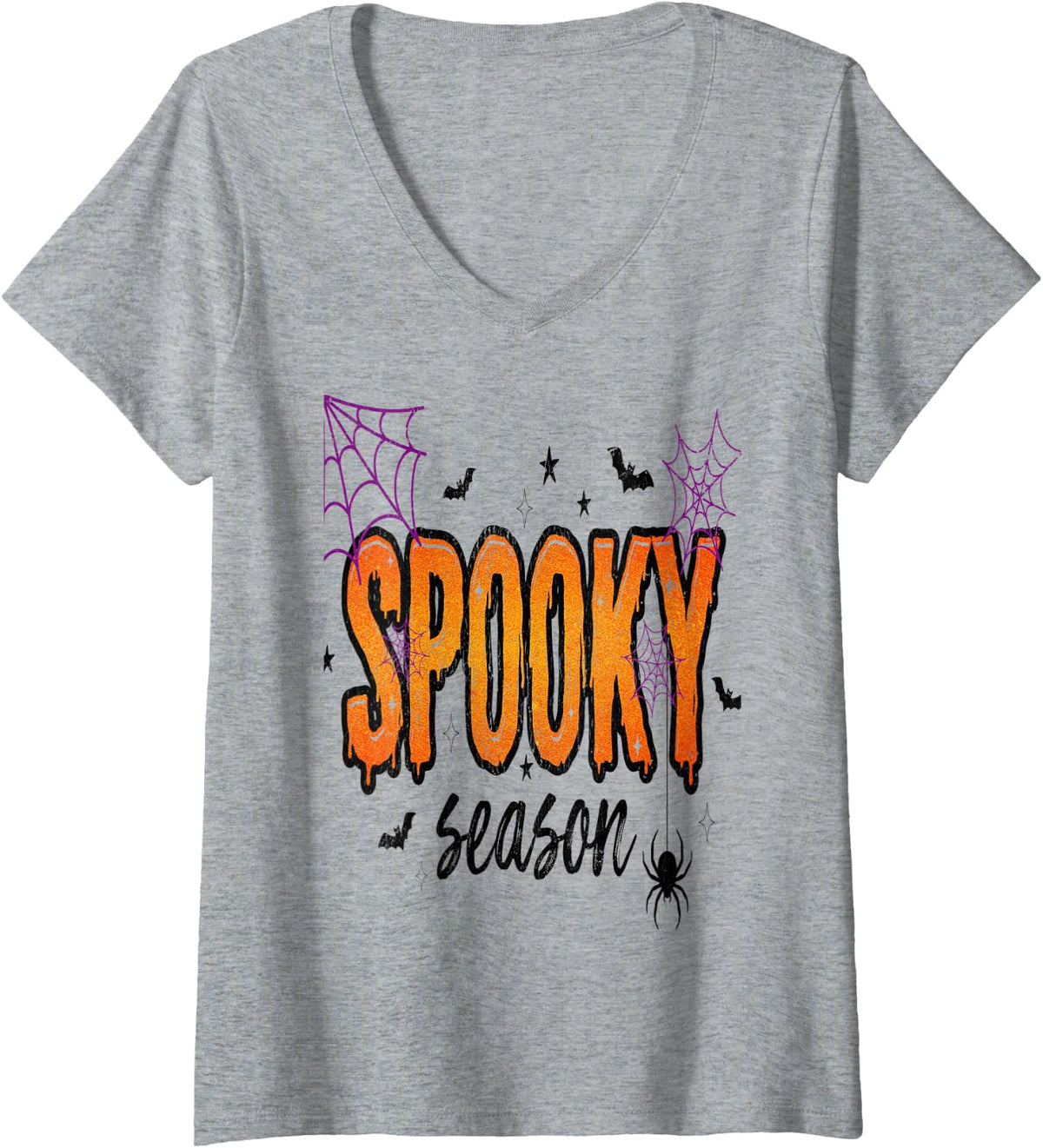 Women's Spooky Season Halloween Vibes Boo Ghost Scary Men Women Kids V-Neck T-Shirt - Heather Grey