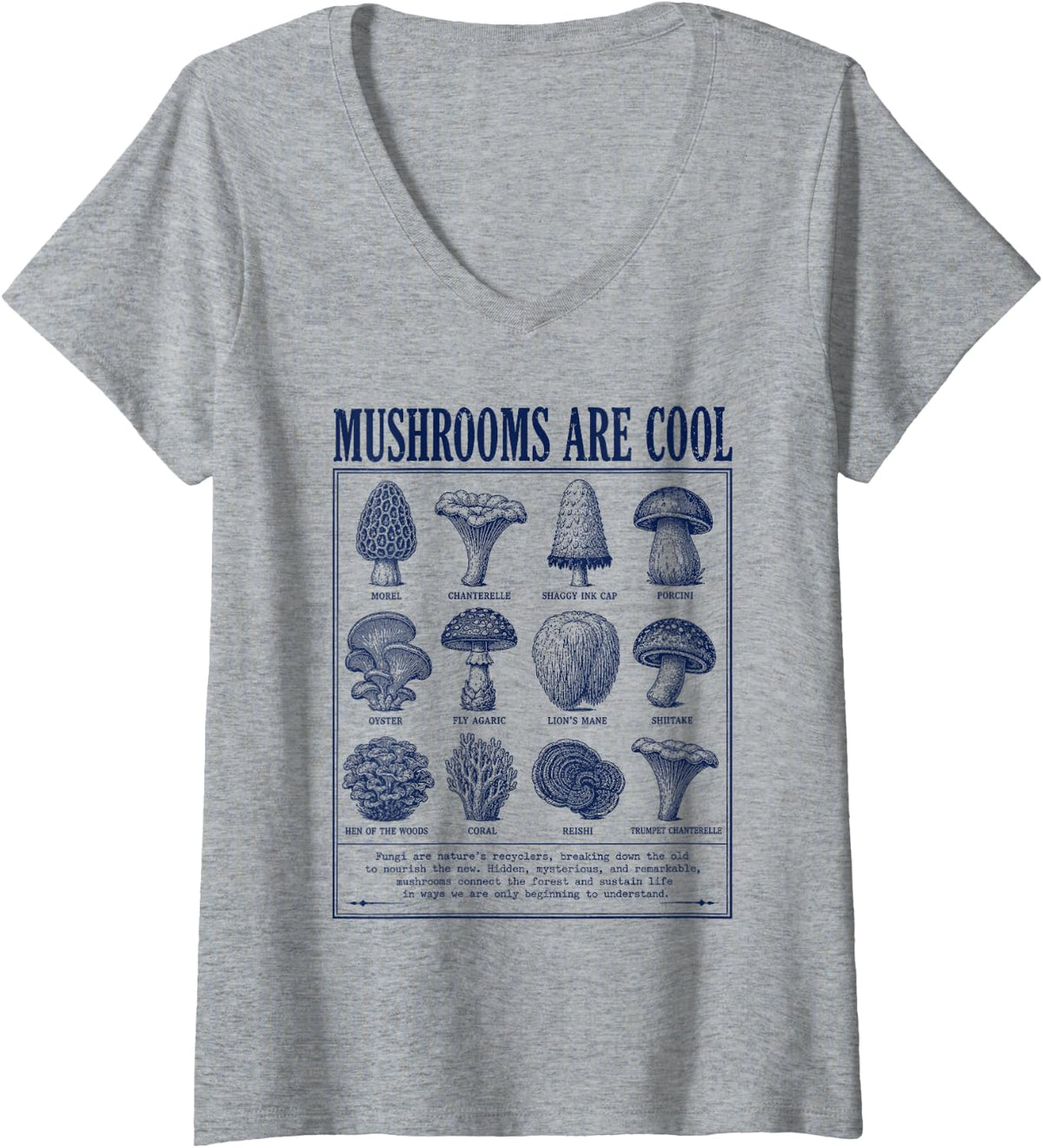Women's Mushrooms are Cool Mushroom Lover Mycology Fungi Humor V-Neck T-Shirt - Heather Grey