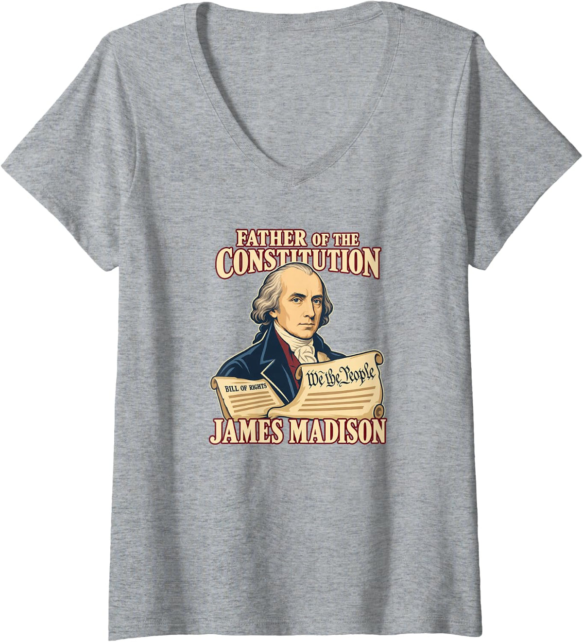 Women's James Madison Father of the Constitution Portrait V-Neck T-Shirt - Heather Grey