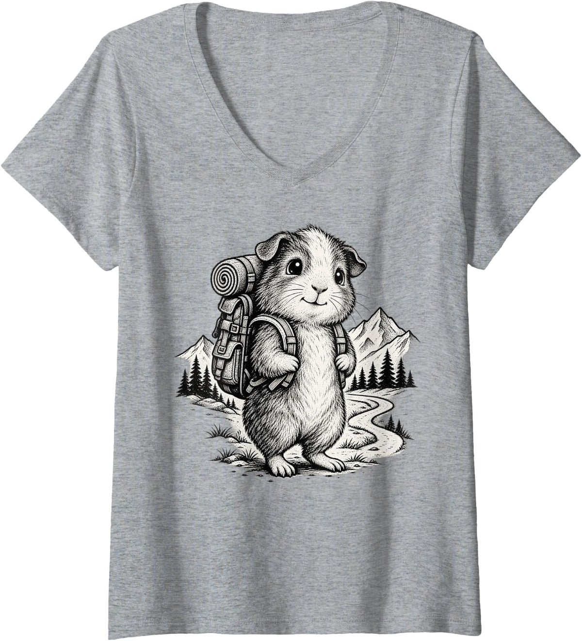 Women's Hiking Lover Humor Outdoor Backpacking Trail Guinea Pig Hike V-Neck T-Shirt - Heather Grey