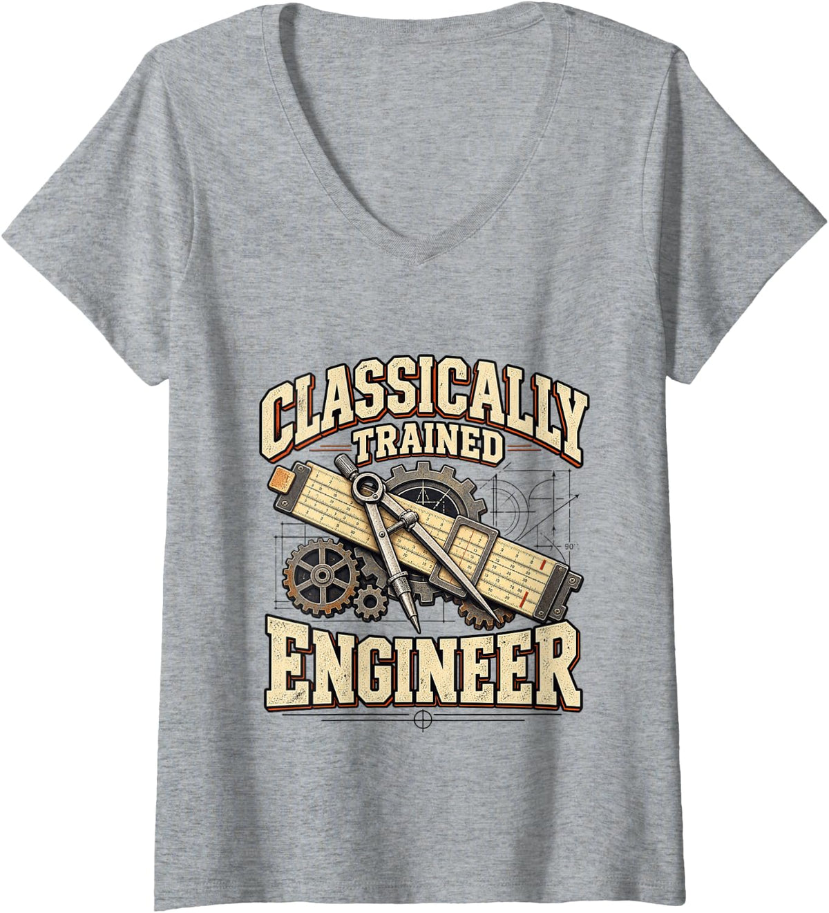 Women's Classically Trained Engineer Technical Drafting Design Math V-Neck T-Shirt - Heather Grey