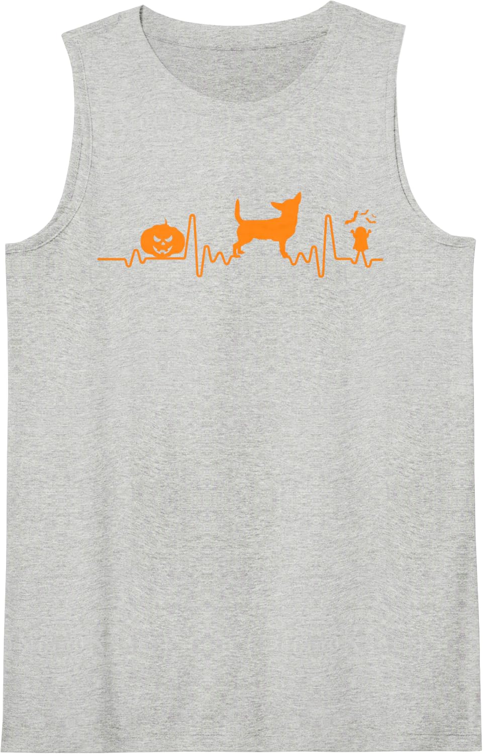Chihuahua Dog Heartbeat Pumpkin Funny Halloween Costume Sleeveless Tank Top - Heather Grey