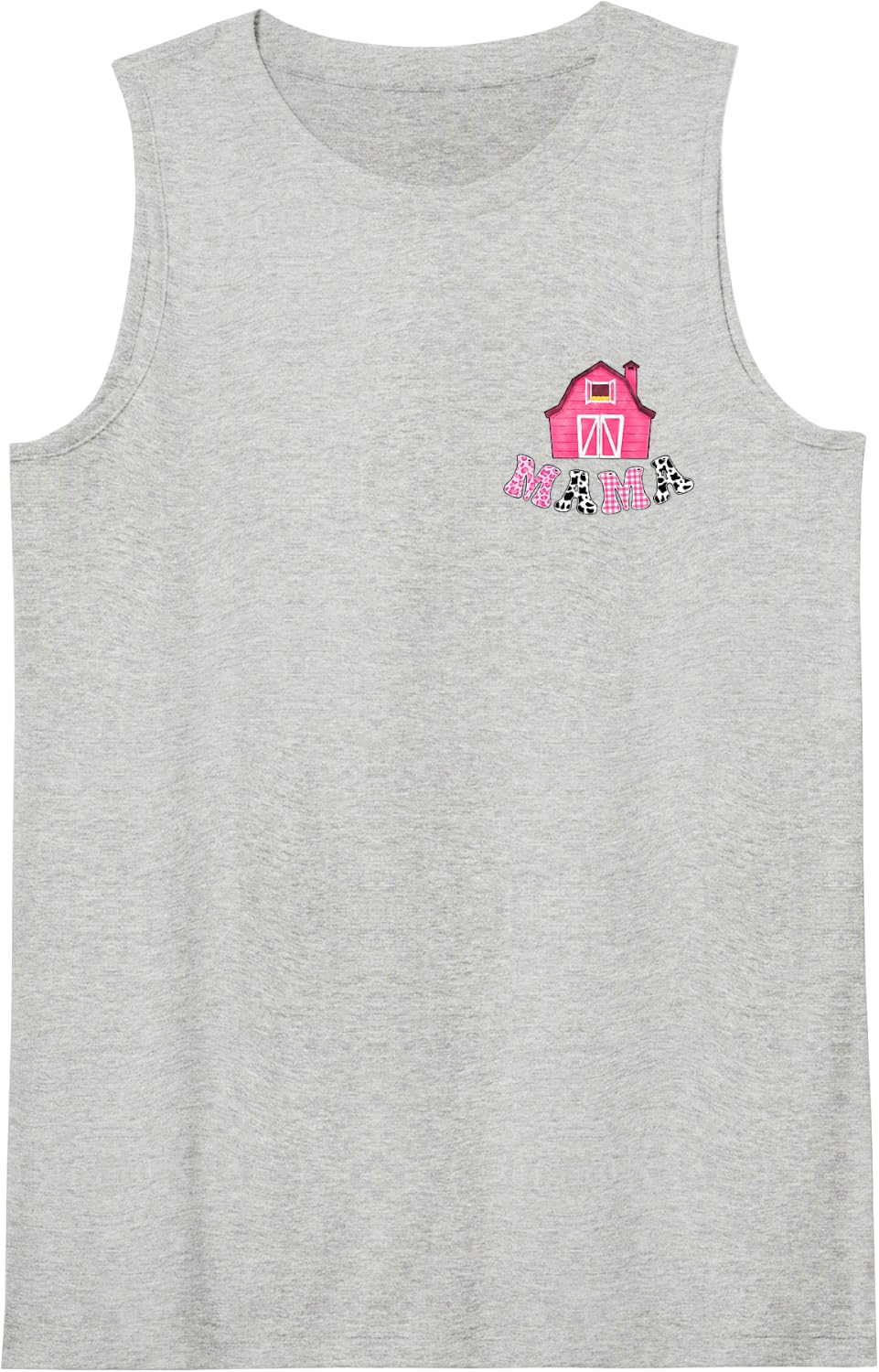 Mama Pink Barn Cow Print Farm Birthday Girls Kids Family Sleeveless Tank Top - Heather Grey