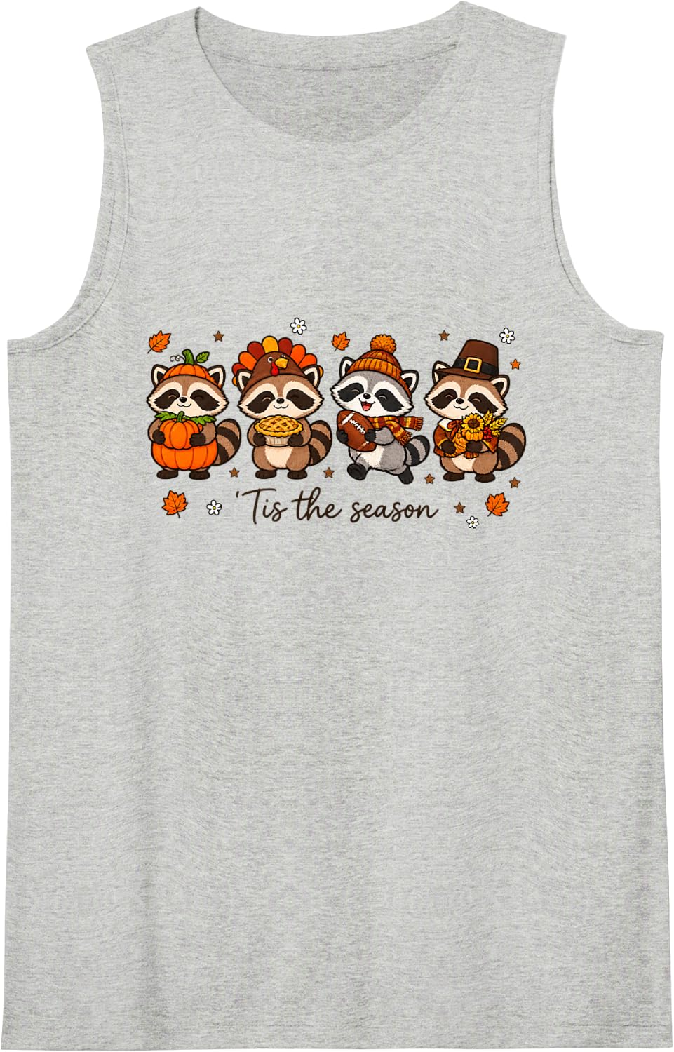 Funny Raccoon Fall Autumn Thanksgiving Season Football Humor Sleeveless Tank Top - Heather Grey