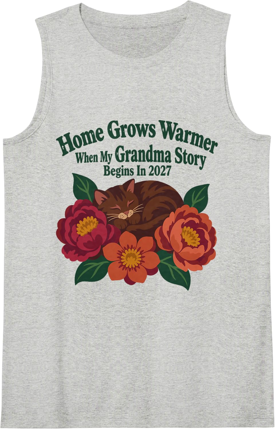 Grandma Est 2027 Home Grows Warmer Cat new Baby Announcement Sleeveless Tank Top - Heather Grey