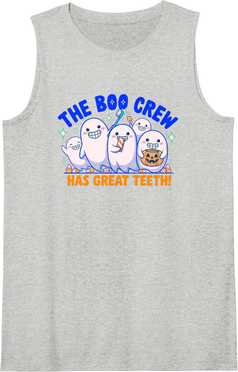 The Boo Crew Has Great Teeth Funny Halloween Dental Sleeveless Tank Top - Heather Grey