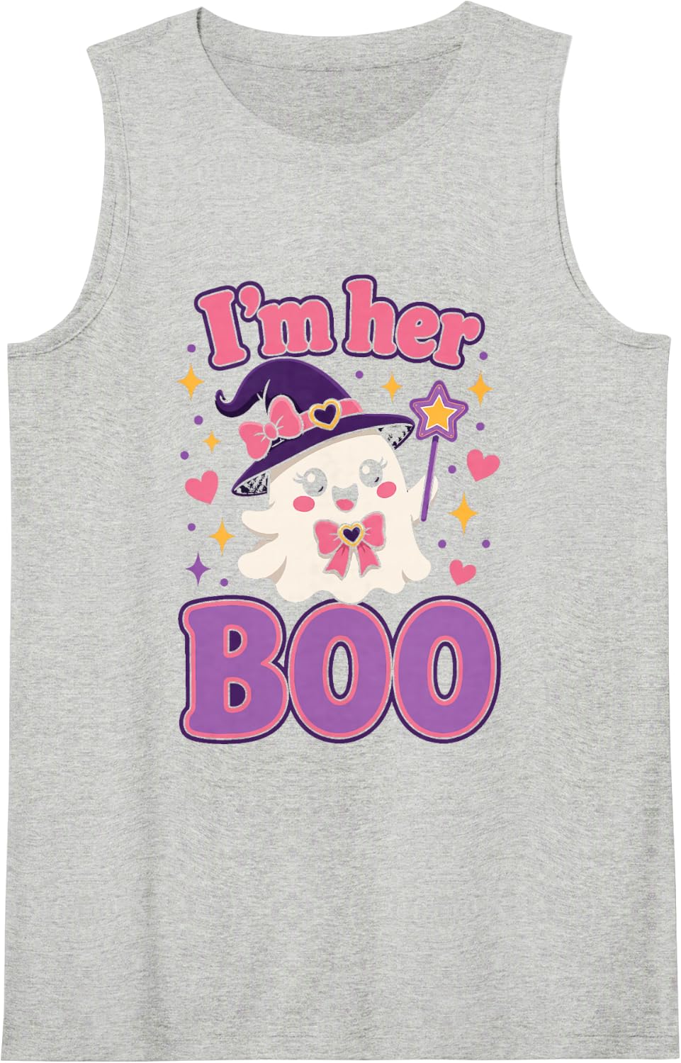 Halloween I'm Her Boo Cute Ghost Matching Couple Pink Tank Top - Heather Grey