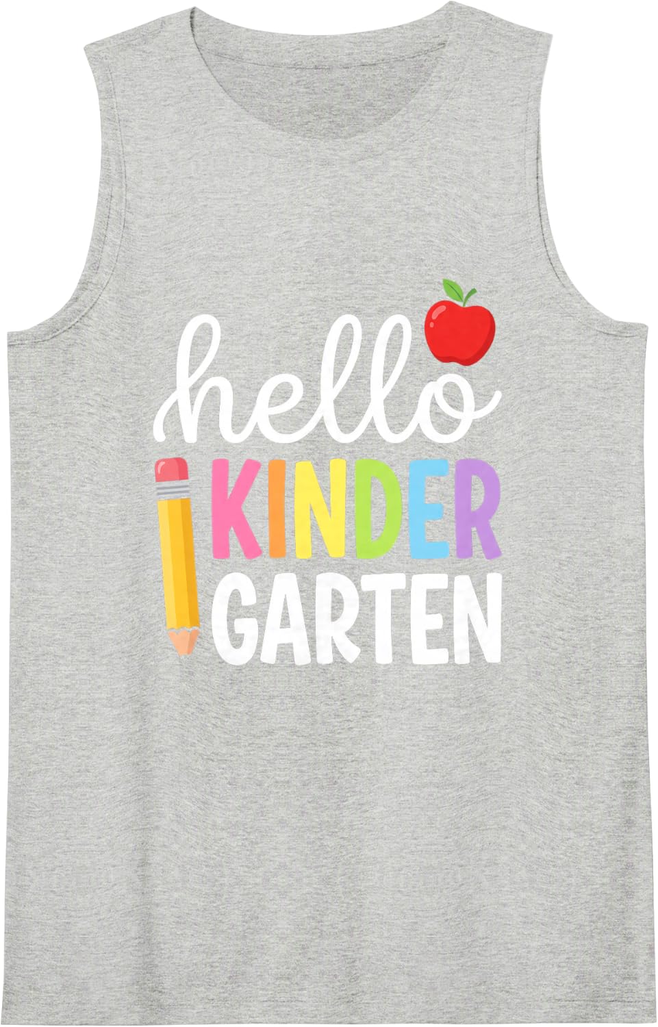 Hello Kindergarten Back to School Kids Teacher Student Sleeveless Tank Top - Heather Grey