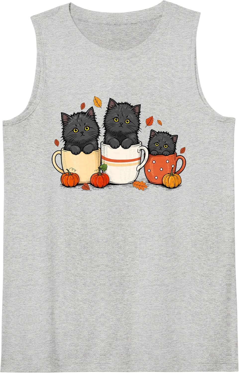 Black Cat Fall Vibes Cat Halloween Pumpkin Spooky Season Tank Top - Heather Grey