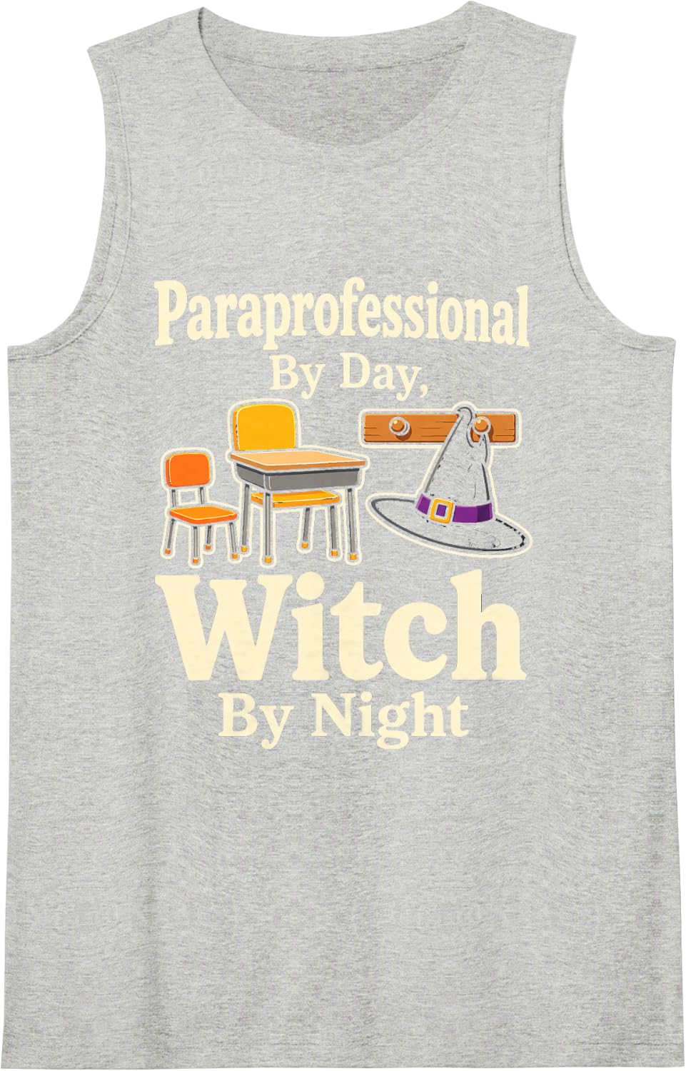 Paraprofessional By Day Witch By Night Halloween Sleeveless Tank Top - Heather Grey