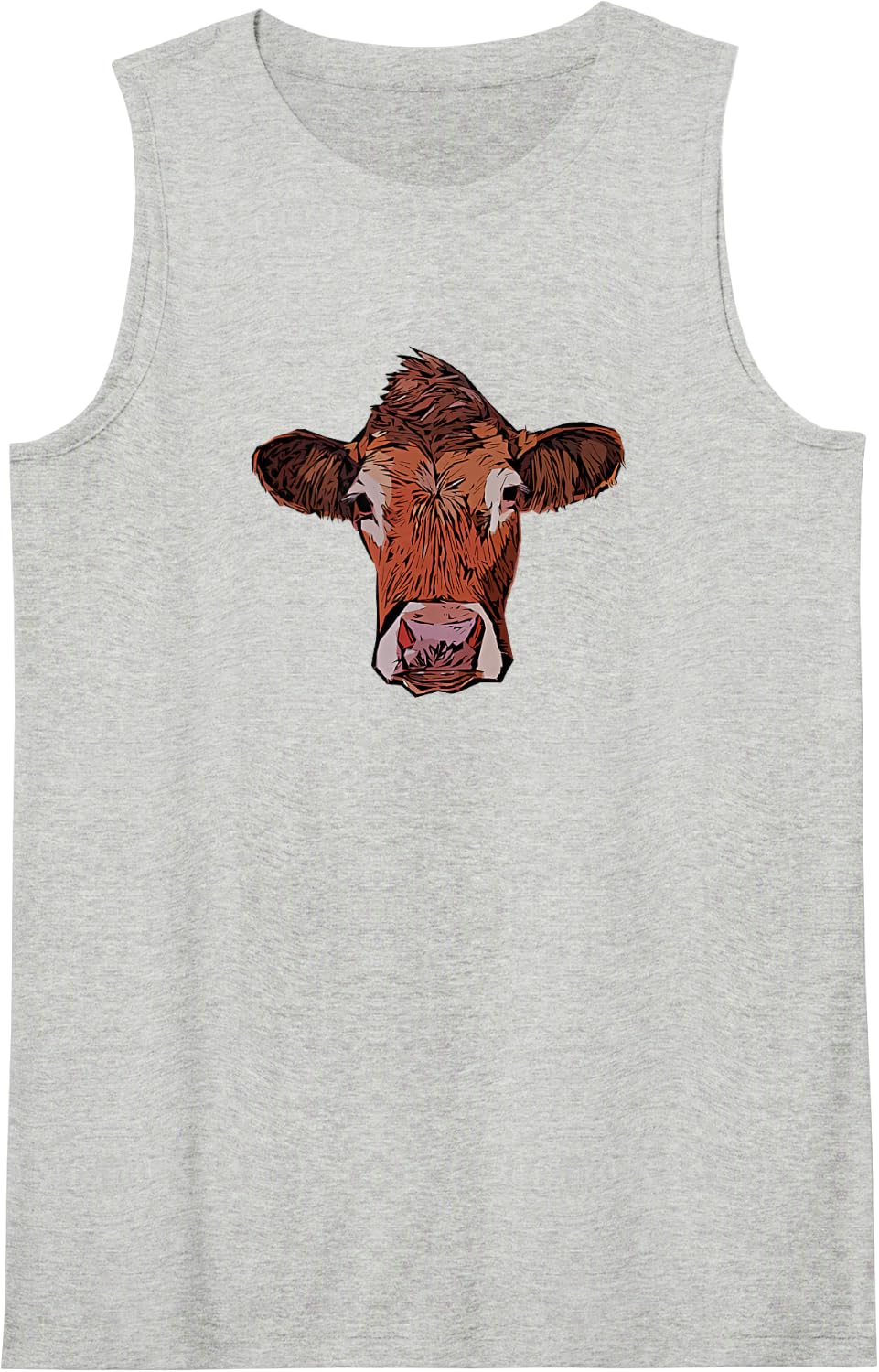 Artistic Brown Cattle Head Illustration Sleeveless Tank Top - Heather Grey