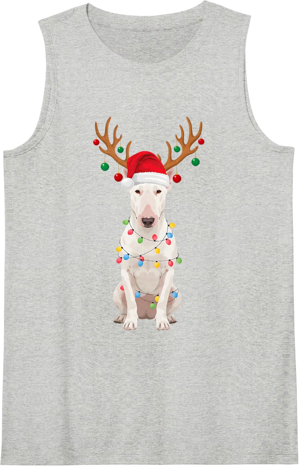 Bull Terrier Reindeer Antlers Santa Hat Dog Mom Dad Sleeveless Tank Top - Heather Grey