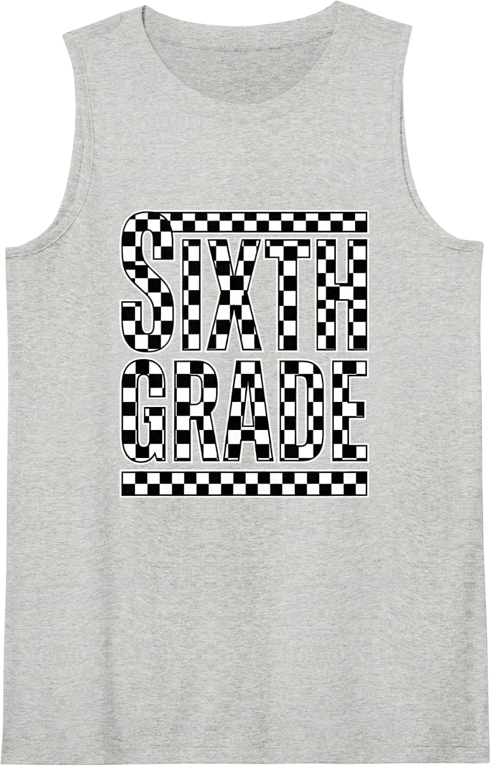 Sixth Grade Back to School Checkered Kids Student Sleeveless Tank Top - Heather Grey