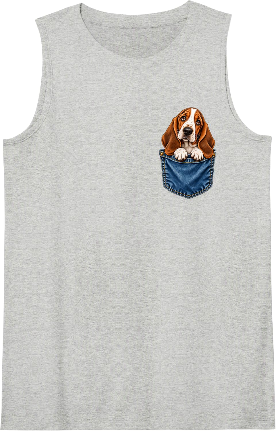 Basset Hound Puppy in Pocket Cute Dog Lover Portrait Sleeveless Tank Top - Heather Grey