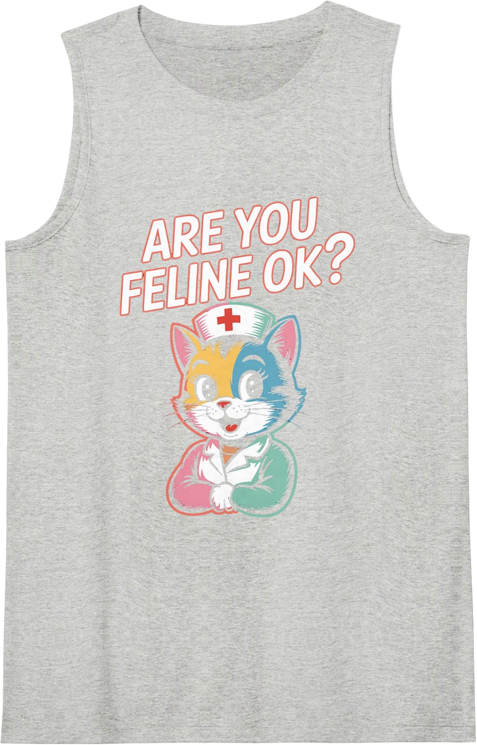 are You Feline OK Funny Cat Quote Sleeveless Tank Top - Heather Grey