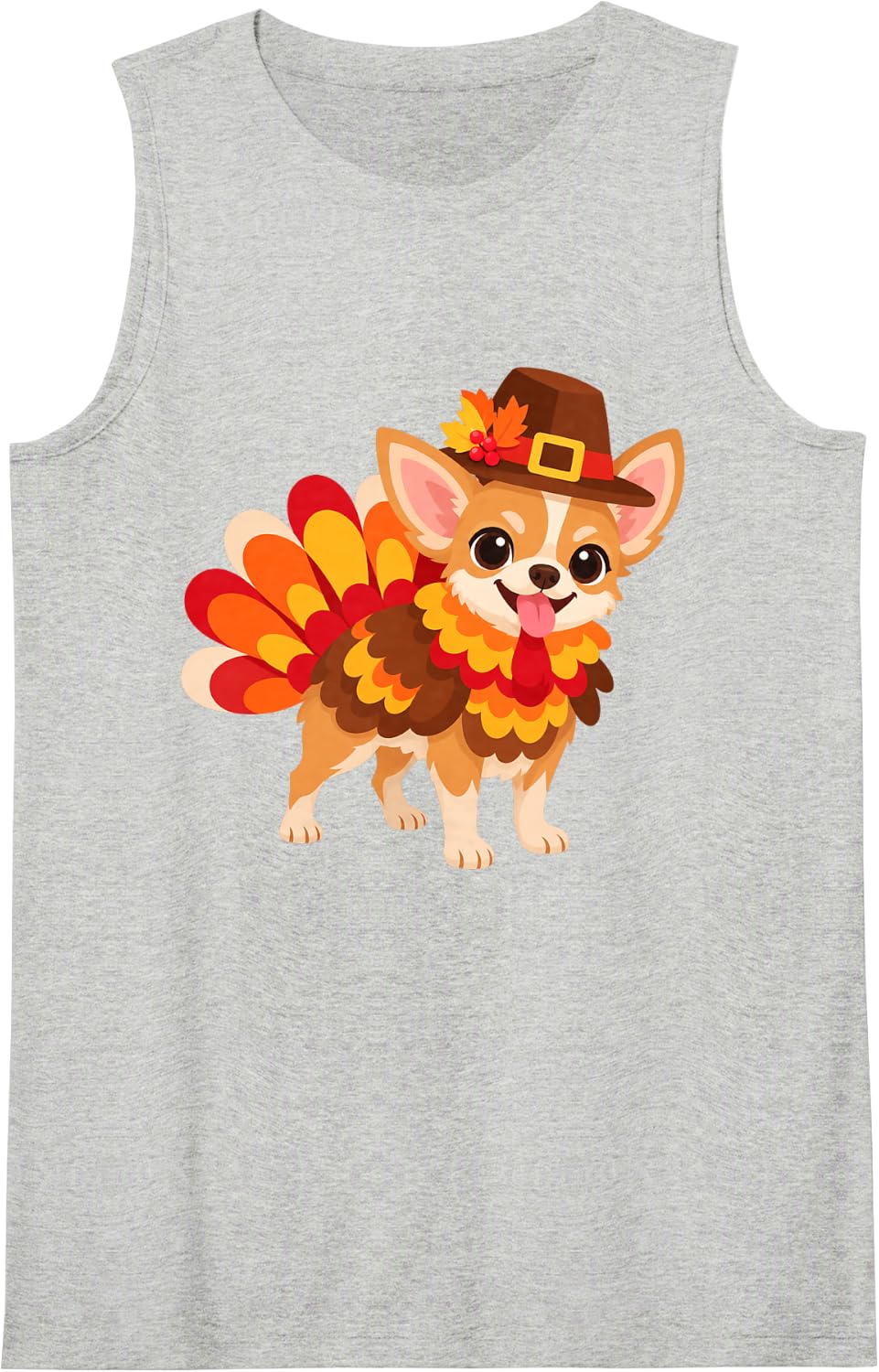 Funny Turkey Chihuahua Women Men Dog Lovers Thanksgiving Sleeveless Tank Top - Heather Grey