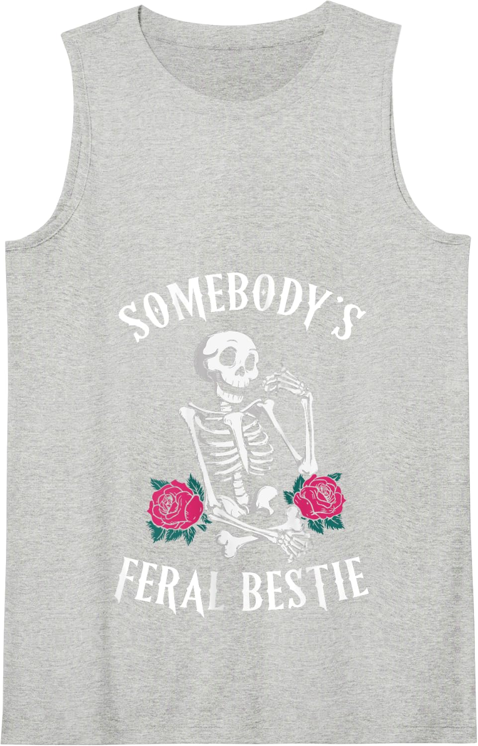 Somebody's Feral Bestie Halloween Skeleton Tank Top - Heather Grey