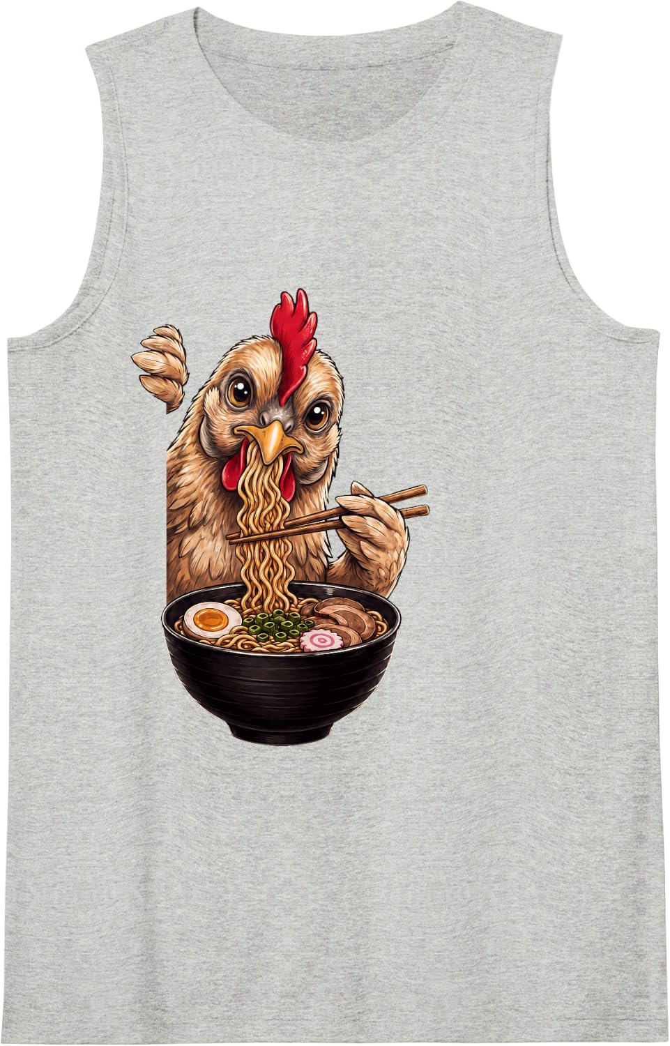 Chicken Peeking Ramen Bowl Anime Japanese Art Food Lover Sleeveless Tank Top - Heather Grey