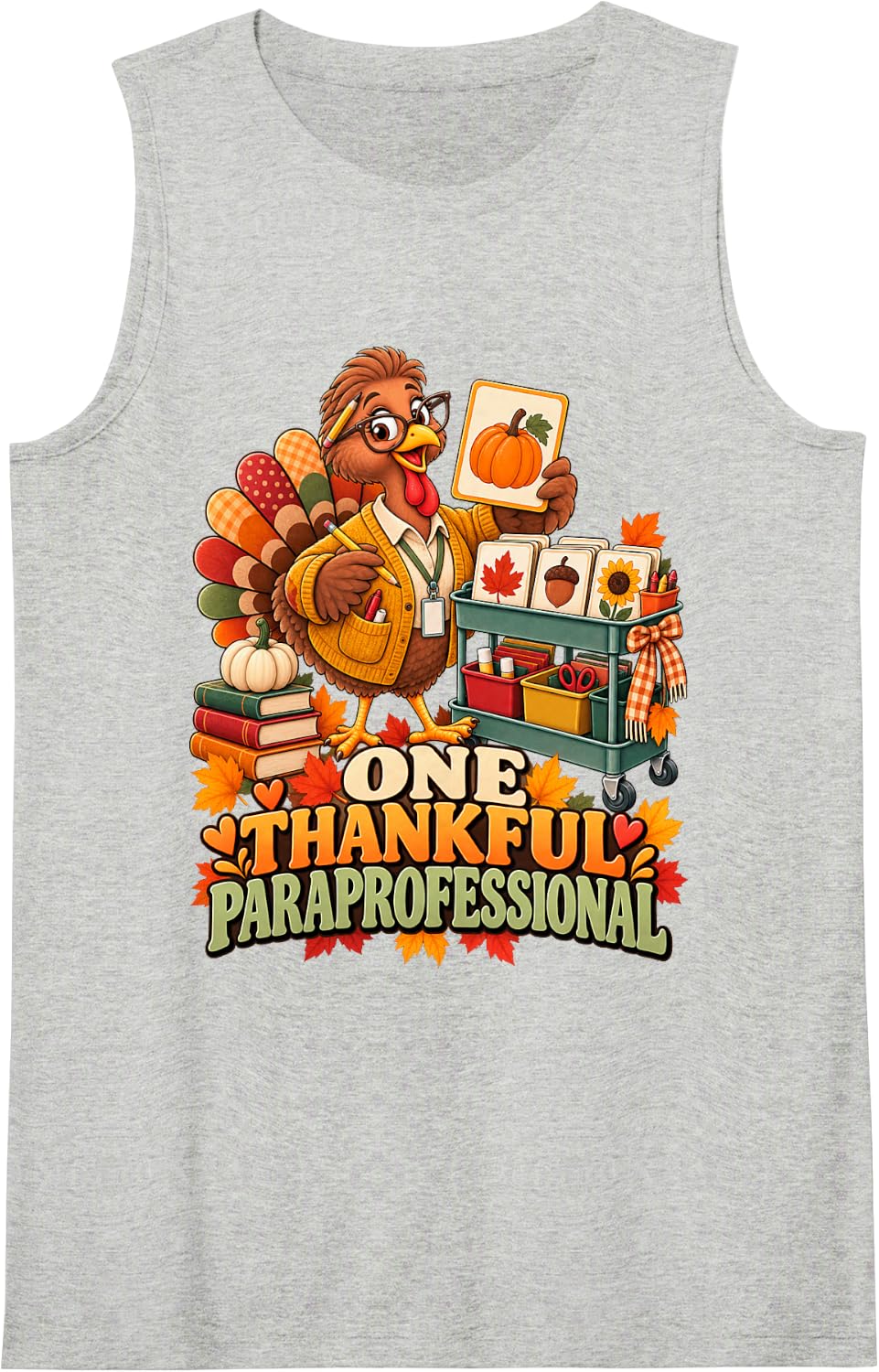 One Thankful Paraprofessional Thanksgiving para Educator Sleeveless Tank Top - Heather Grey