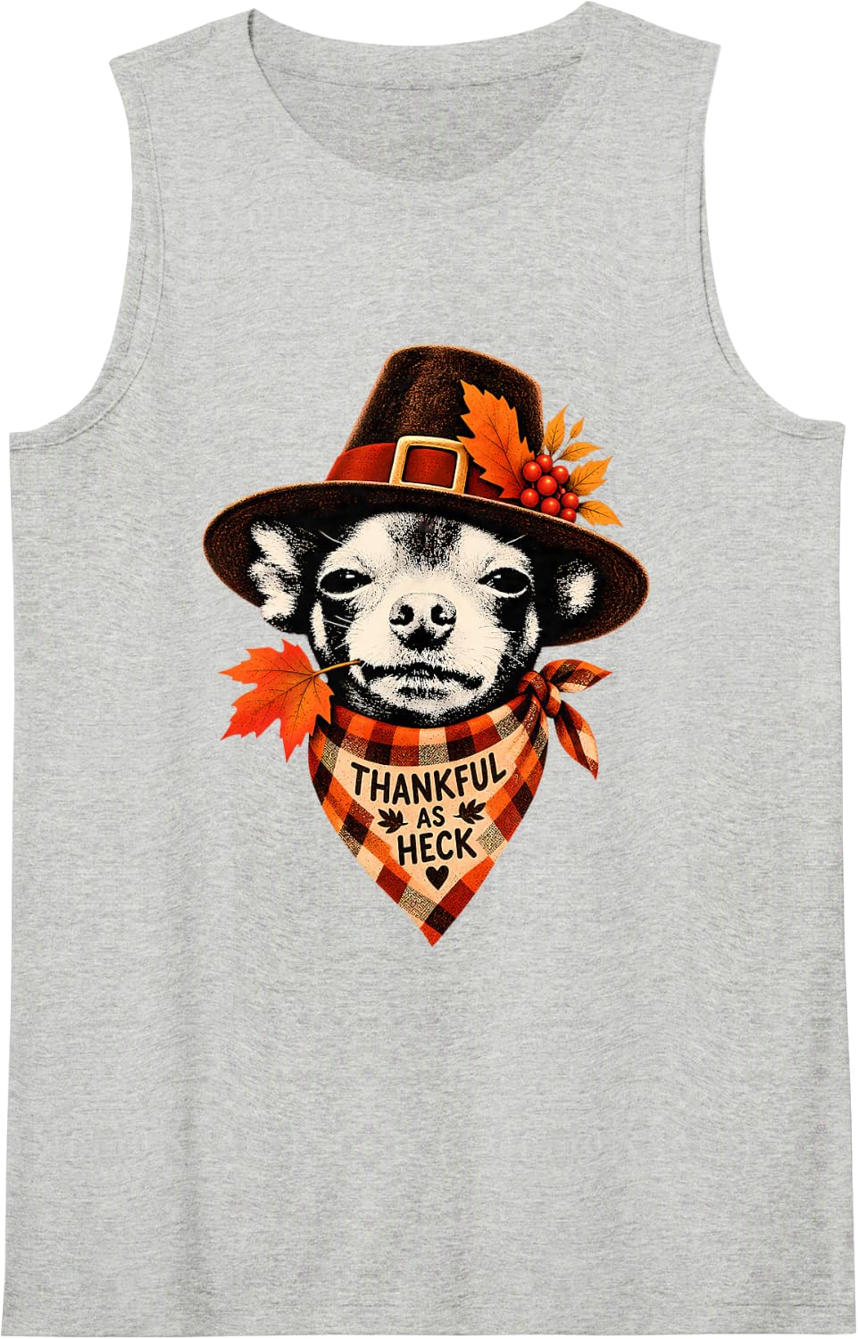 Thankful Chihuahua Thanksgiving Dog Funny Fall Design Sleeveless Tank Top - Heather Grey