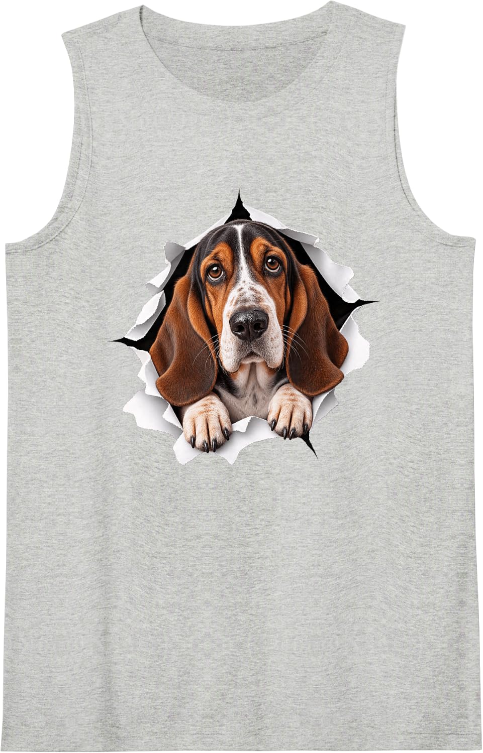 Funny Basset Hound Peeking Cute Dog Lover Mom Dad Sleeveless Tank Top - Heather Grey