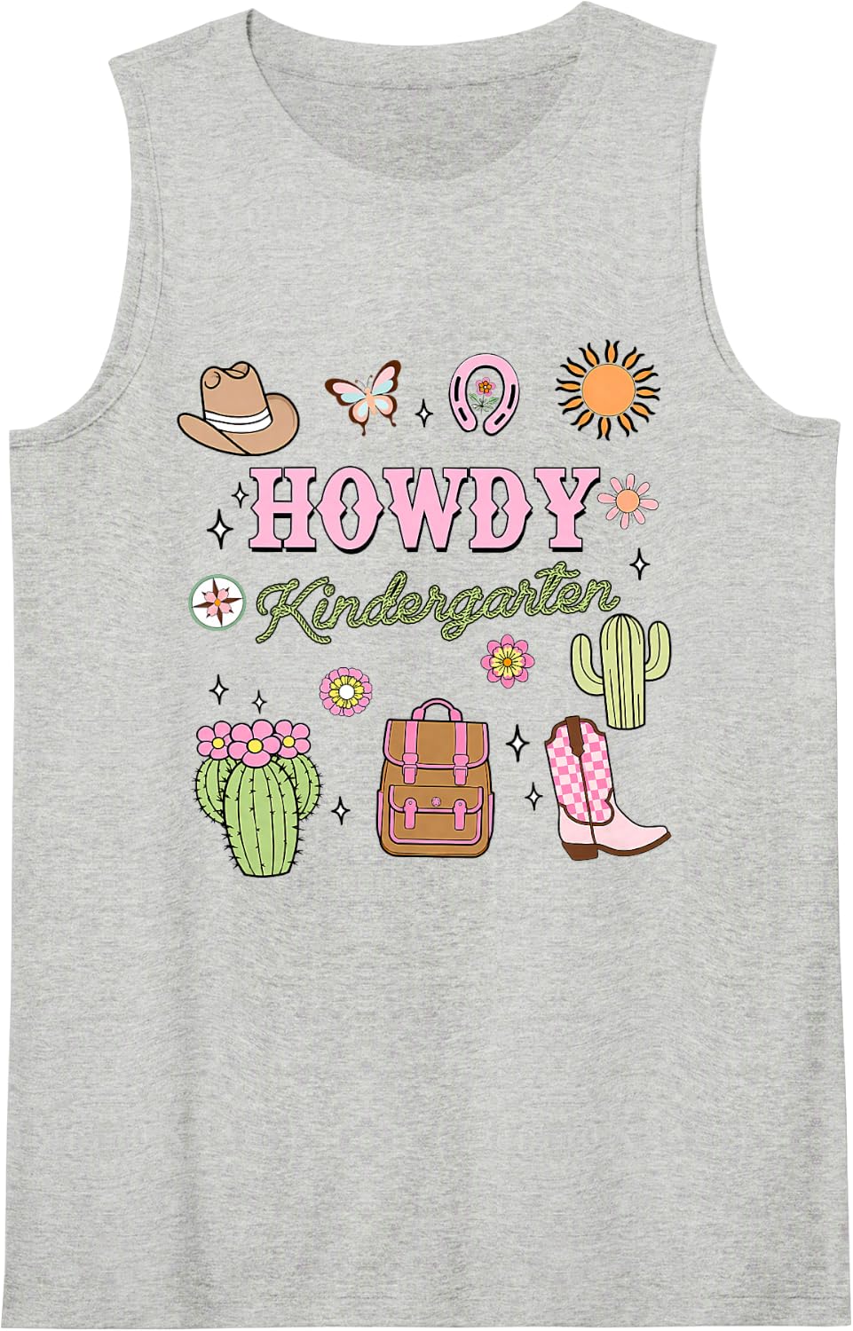 Howdy Kindergarten Teacher Rodeo Country Western Cowgirl Sleeveless Tank Top - Heather Grey
