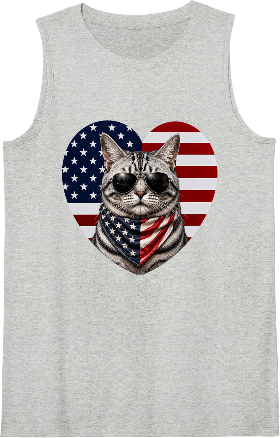American Shorthair Cat USA Flag Patriotic Silver Tabby Tank Top - Heather Grey