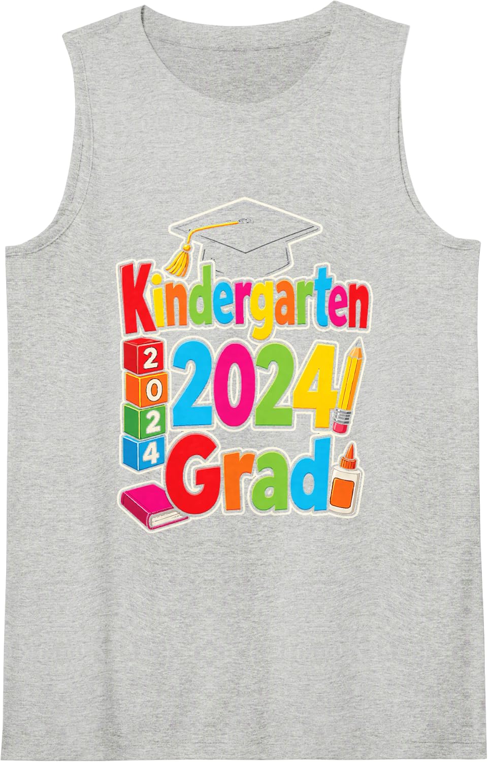 Kindergarten 2024 Grad Graduation Kids Gift Moving Up Sleeveless Tank Top - Heather Grey