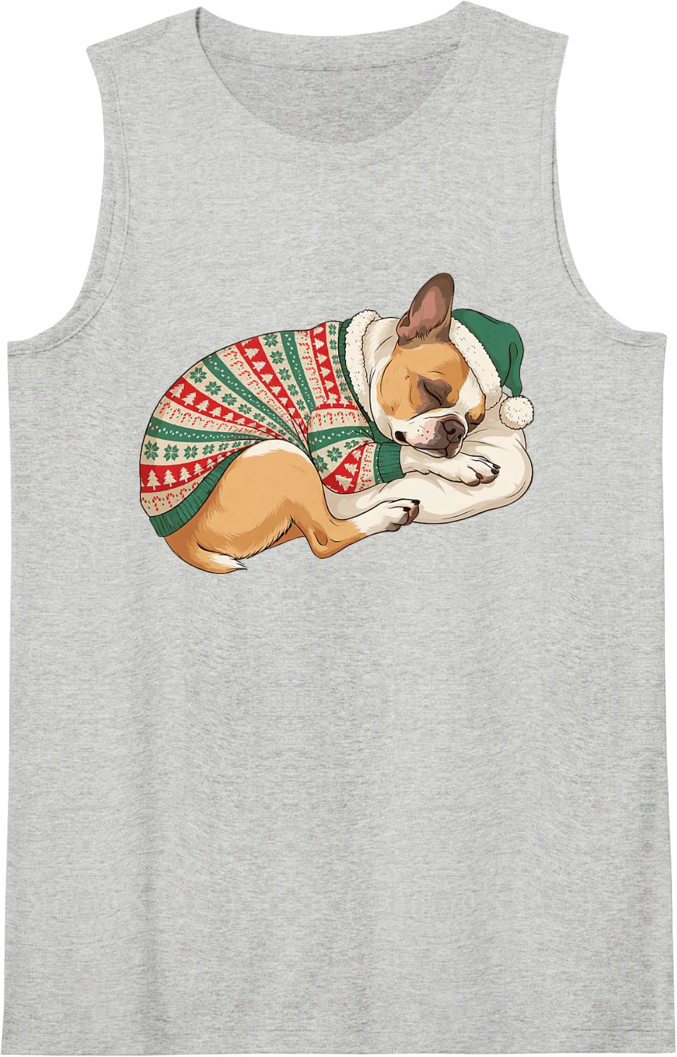 Cozy Sleepy Boston Terrier Christmas Pajama Nap Dog Mom Dad Sleeveless Tank Top - Heather Grey