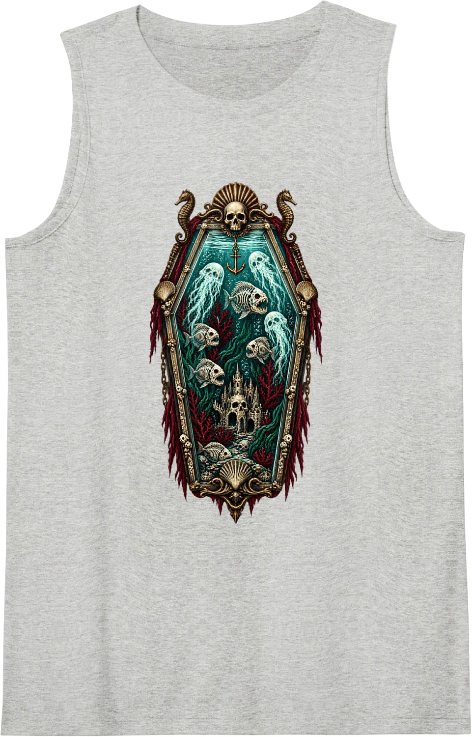 Coffin Ocean Halloween Gothic Sea Horror Sleeveless Tank Top - Heather Grey