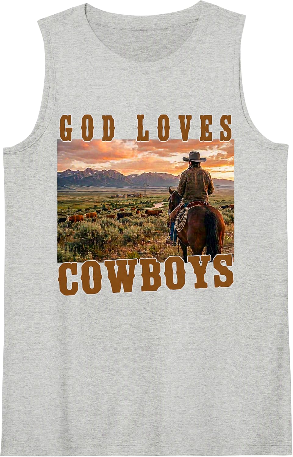 God Loves Cowboys Rodeo Western Country Faith line Dance Sleeveless Tank Top - Heather Grey