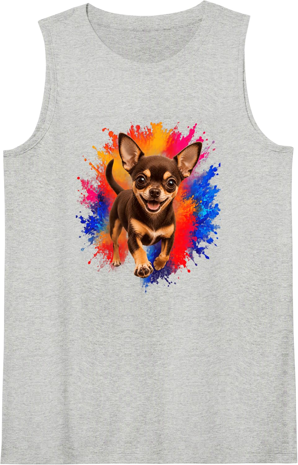 Chocolate Chihuahua Colorful Splash Dog Art Sleeveless Tank Top - Heather Grey